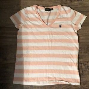 Polo Ralph Lauren white and peach striped shirt.